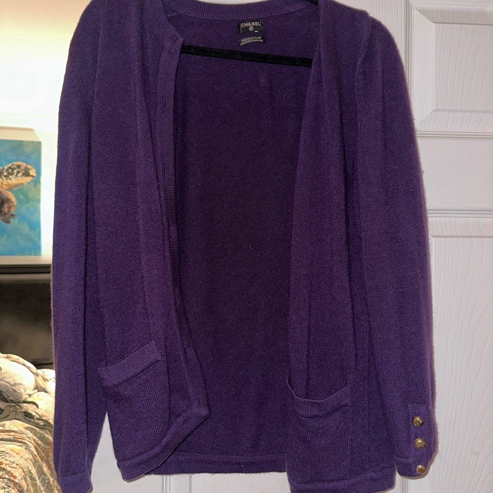 Chanel purple cashmere cardigan GUC